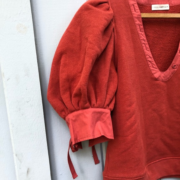 Ulla Johnson Top Pullover Sweatshirt Red Puff Sleeves Bess US P Petit - Picture 4 of 8